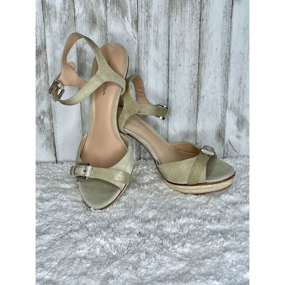 Via Spiga Heeled Sandals Sage Green With Twine Soles Size 10 M - Picture 2 of 11